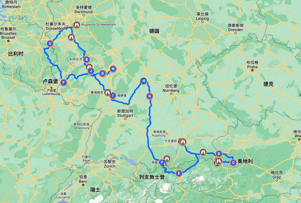 Road trip route map